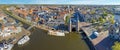 Aerial panorama from the historical city Sneek with the Watergate in Friesland the Netherlands Royalty Free Stock Photo