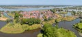 Aerial panorama from the historical city Woudrichem at the river Merwede in the Netherlands Royalty Free Stock Photo