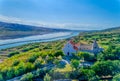 Aerial panorama of the historical saltern on island Pag Royalty Free Stock Photo