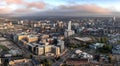 Aerial panorama of Holbeck in a Leeds cityscape skyline with an early morning sunrise Royalty Free Stock Photo