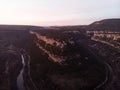 Aerial panorama of horsehoe bend canyon Canion Canon del Ebro river valley between Valdelateja and Cortiguera Spain