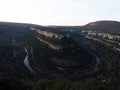 Aerial panorama of horsehoe bend canyon Canion Canon del Ebro river valley between Valdelateja and Cortiguera Spain