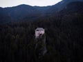 Aerial panorama of idyllic medieval historic stone rock hill cliff edge castle Schloss Stein in Dellach Kaernten Austria Royalty Free Stock Photo