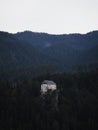 Aerial panorama of idyllic medieval historic stone rock hill cliff edge castle Schloss Stein in Dellach Kaernten Austria Royalty Free Stock Photo