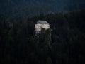 Aerial panorama of idyllic medieval historic stone rock hill cliff edge castle Schloss Stein in Dellach Kaernten Austria Royalty Free Stock Photo