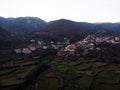 Aerial panorama of idyllic mountain village town Gavieira agriculture terraces Arcos de Valdevez Norte Region Portugal