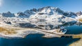 Aerial panorama image of the Melchsee lake with Frutt chapel Royalty Free Stock Photo