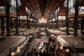 Aerial panorama of the interior of the market of Nagyvasarcsarnok