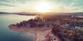 Panorama of Lake Hume coastline at sunset. Royalty Free Stock Photo