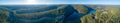 Panorama of Lake Nepean Dam and forested hills. Royalty Free Stock Photo