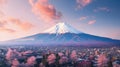 Aerial Panorama Landscape of Fuji Mountain. Iconic and Symbolic Mountain of Japan. Scenic Sunset Landscape of Fujisan at Evening