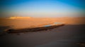 Aerial Panorama landscape at Great sand sea and lake around Siwa oasis at sunset, Egypt Royalty Free Stock Photo
