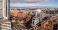 Aerial panorama of Leeds city centre in a cityscape skyline from Bridgewater Place skyscraper Royalty Free Stock Photo