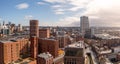 Aerial panorama of Leeds city centre in a cityscape skyline Royalty Free Stock Photo