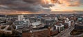 Aerial panorama of Leeds Dock and River Aire in a cityscape skyline at sunrise Royalty Free Stock Photo