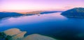 Aerial panorama of magnificent Lake Burrinjuck at sunset. New South Wales, Victoria, Australia. Royalty Free Stock Photo