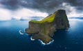 Aerial panorama of massive cliffs of Kalsoy on Faroe Islands