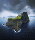 Aerial panorama of massive cliffs of Kalsoy on Faroe Islands Royalty Free Stock Photo