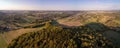 Aerial panorama of meadows and forrests next to the German city Aachen in the Eifel region