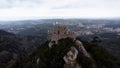 Aerial panorama of medieval historic moorish castle ruins fortress Castelo dos Mouros in Sintra Lisbon Portugal Europe Royalty Free Stock Photo