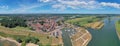 Aerial panorama from the medieval town Wijk bij Duurstede at the river Lek in the Netherlands