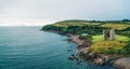 Aerial panorama of the Minard Castle situated on the Dingle Peninsula in Ireland Royalty Free Stock Photo