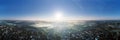 Aerial Panorama of a misty dawn over Malmesbury, Wiltshire Royalty Free Stock Photo