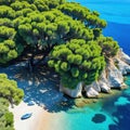 Aerial panorama of Moni well known near to the settlement of on the Greek island of Aegina with the blue