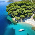 Aerial panorama of Moni well known near to the settlement of on the Greek island of Aegina with the blue