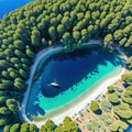 Aerial panorama of Moni well known near to the settlement of on the Greek island of Aegina with the blue