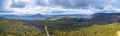 Aerial panorama of mountains and forest above Highland Lakes Road, Liffey, Tasmania Royalty Free Stock Photo