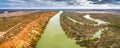 Aerial panorama of Murray River flowing into the horizon. Royalty Free Stock Photo