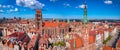 Aerial panorama of the old town in Gdansk with amazing architecture at summer, Poland