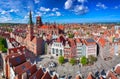 Aerial panorama of the old town in Gdansk with amazing architecture at summer,  Poland Royalty Free Stock Photo