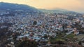 Aerial panorama of old village Pano Lefkara. Famous landmark of valley Pano Lefkara village, Larnaca, orange ceramic Royalty Free Stock Photo