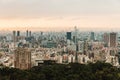 Aerial panorama over Downtown Taipei with layers of mountain in background in the dusk from Xiangshan Elephant Mountain. Royalty Free Stock Photo