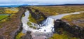 Aerial panorama of the Oxarafoss waterfalls in Iceland Royalty Free Stock Photo