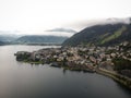 Aerial panorama of picturesque tourist town Zell am See at alpine mountain lake Zell in Salzburg Austria alps Europe