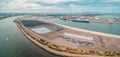 Aerial panorama of Port Melbourne. Royalty Free Stock Photo