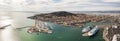 Aerial panorama of the port of Sete at sunset in Herault in Occitanie, France