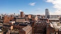 Aerial panorama of redeveloped old warehouses in a Leeds cityscape skyline Royalty Free Stock Photo