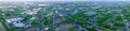 Aerial panorama: Rice fields and water storage ponds in countryside