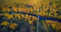 Aerial panorama river in spring