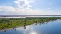 Aerial panorama of the rivers of the Astrakhan region in the spring. Royalty Free Stock Photo