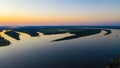 Aerial panorama of the rivers of the Astrakhan region in the spring. Volga river. Royalty Free Stock Photo