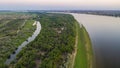 Aerial panorama of the rivers of the Astrakhan region in the spring. Volga river. Royalty Free Stock Photo