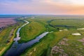 Aerial panorama of the rivers of the Astrakhan region in the summer Royalty Free Stock Photo