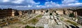 Aerial panorama of Ruins of Jupiter temple and great court of Heliopolis, Baalbek, Bekaa valley Lebanon Royalty Free Stock Photo