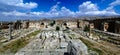 Aerial panorama of Ruins of Jupiter temple and great court of Heliopolis, Baalbek, Bekaa valley Lebanon