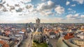 Aerial panorama of The Saint Nicholas Church and Gent cityscape from the Belfry of Ghent on a sunny day